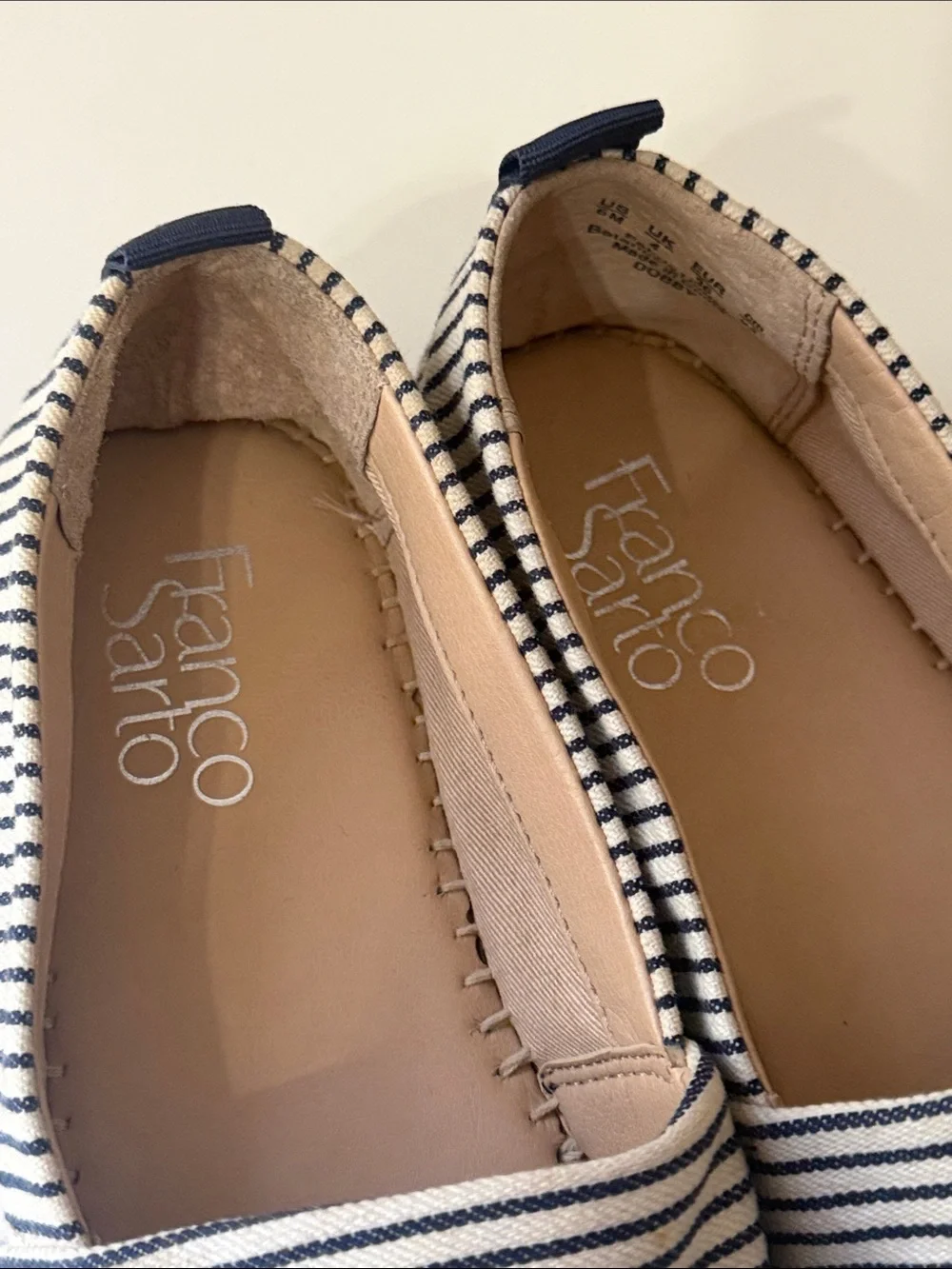Franco Sarto Dobby Navy Striped Espadrille Slip-On Shoes 6 US 36 EUR Like New!